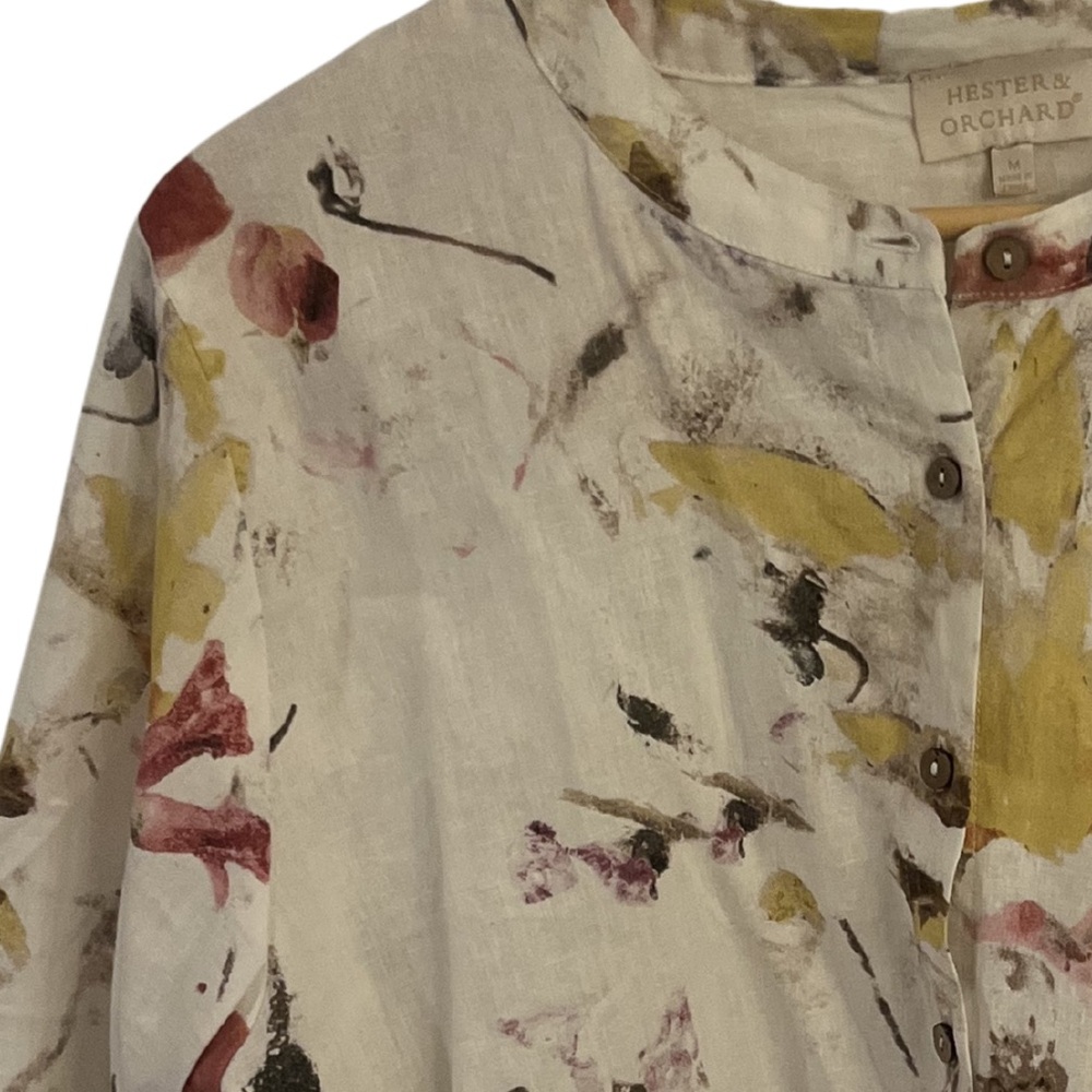 NWOT Hester & Orchard Floral 3/4 Sleeve Linen Blend Button Front Top | Size M - Picture 2 of 6